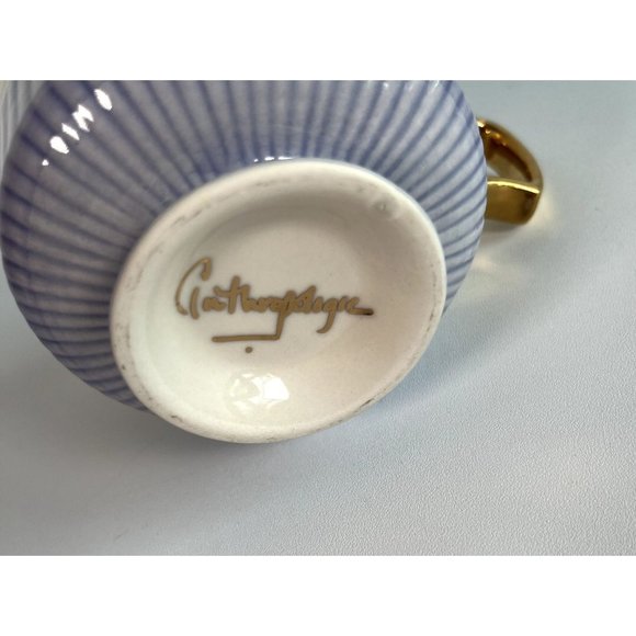 Anthropologie Home "Yours & Mine" Ceramic Cup Mug Ivory Blue Gold Set 2 Flaw - Picture 6 of 16